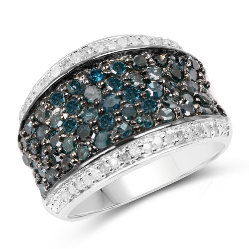 Diamond-1.38 Carat Genuine Blue Diamond and White Diamond .925 Sterling Silver Ring