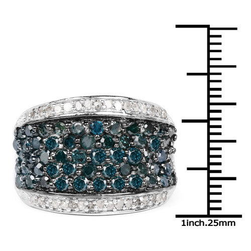 1.38 Carat Genuine Blue Diamond and White Diamond .925 Sterling Silver Ring