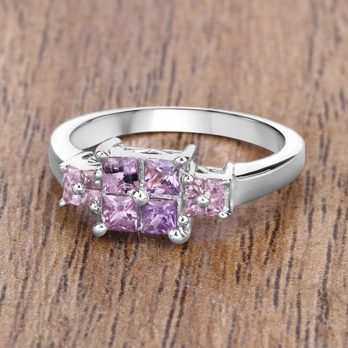 0.96 Carat Genuine Pink Sapphire  .925 Sterling Silver Ring