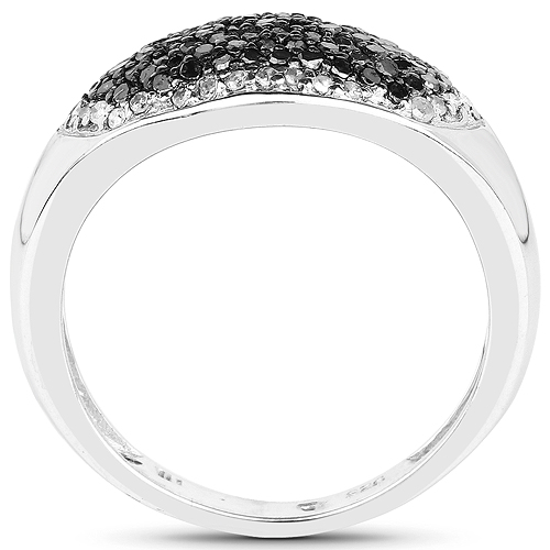 0.46 Carat Genuine Black Diamond and White Diamond .925 Sterling Silver Ring