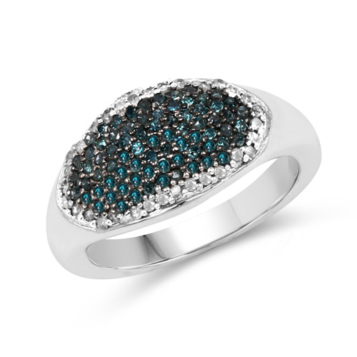 Diamond-0.45 Carat Genuine Blue Diamond and White Diamond .925 Sterling Silver Ring