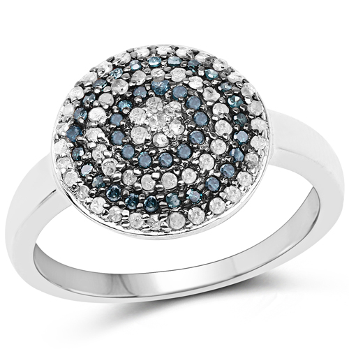 Diamond-0.39 Carat Genuine Blue Diamond and White Diamond .925 Sterling Silver Ring