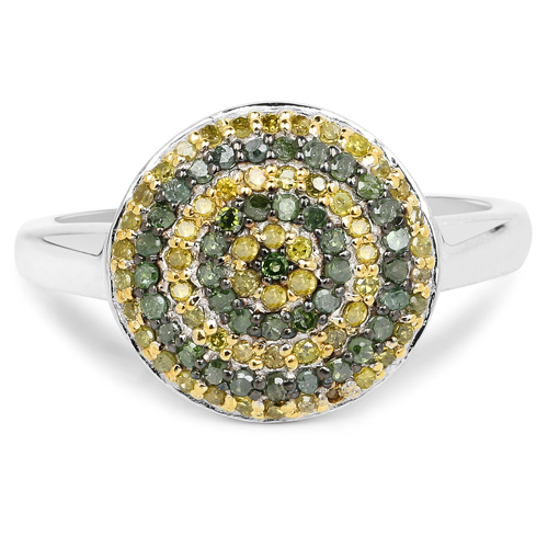 0.39 Carat Genuine Green Diamond and Yellow Diamond .925 Sterling Silver Ring