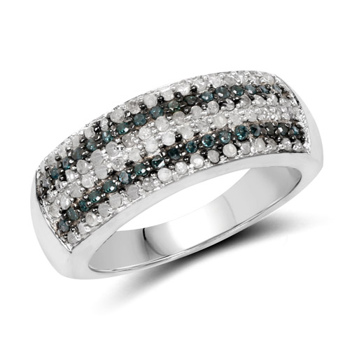 Diamond-0.43 Carat Genuine Blue Diamond and White Diamond .925 Sterling Silver Ring