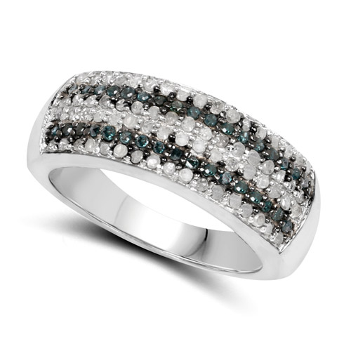 0.43 Carat Genuine Blue Diamond and White Diamond .925 Sterling Silver Ring