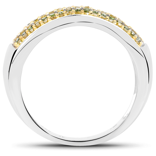 0.43 Carat Genuine Green Diamond and Yellow Diamond .925 Sterling Silver Ring