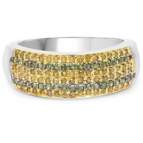 0.43 Carat Genuine Green Diamond and Yellow Diamond .925 Sterling Silver Ring