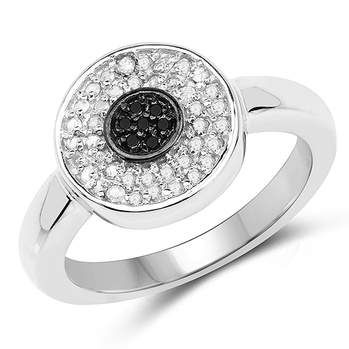 Diamond-0.20 Carat Genuine Black Diamond and White Diamond .925 Sterling Silver Ring