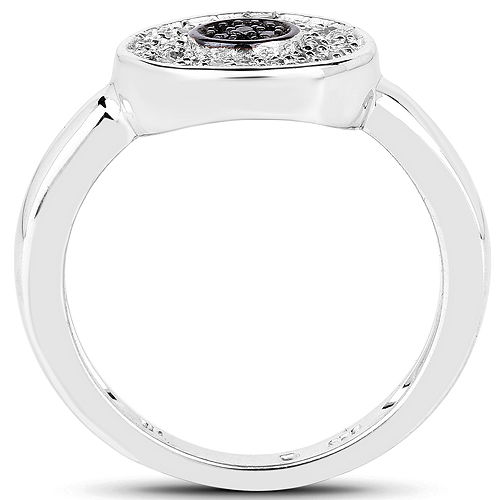0.20 Carat Genuine Black Diamond and White Diamond .925 Sterling Silver Ring