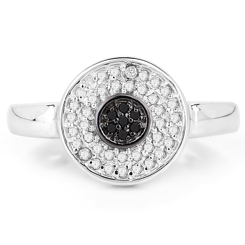 0.20 Carat Genuine Black Diamond and White Diamond .925 Sterling Silver Ring