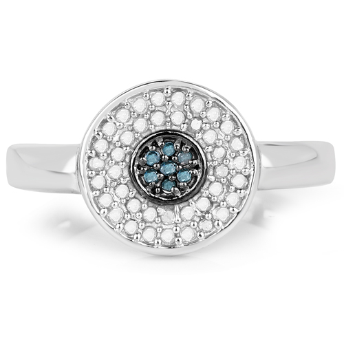 0.20 Carat Genuine Blue Diamond and White Diamond .925 Sterling Silver Ring