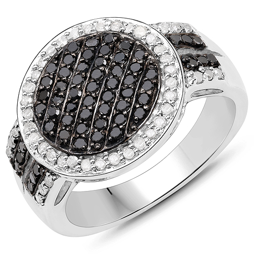 0.44 Carat Genuine Black Diamond and White Diamond .925 Sterling Silver Ring