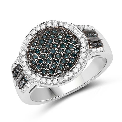 Diamond-0.44 Carat Genuine Blue Diamond and White Diamond .925 Sterling Silver Ring
