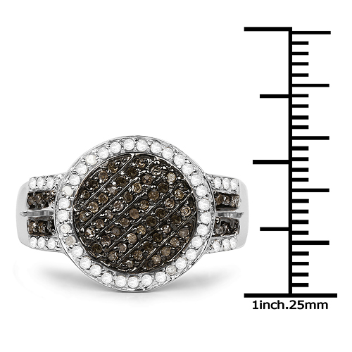 0.44 Carat Genuine Champagne Diamond and White Diamond .925 Sterling Silver Ring