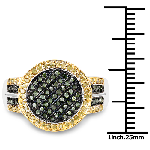 0.44 Carat Genuine Green Diamond and Yellow Diamond .925 Sterling Silver Ring