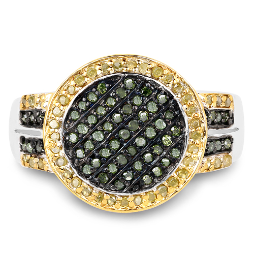 0.44 Carat Genuine Green Diamond and Yellow Diamond .925 Sterling Silver Ring