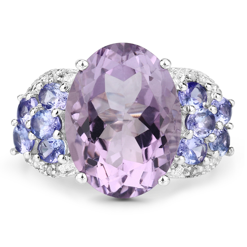 6.62 Carat Genuine Amethyst, Tanzanite and White Topaz .925 Sterling Silver Ring