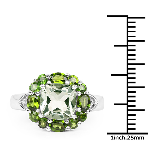 3.49 Carat Genuine Green Amethyst, Chrome Diopside & White Topaz .925 Sterling Silver Ring