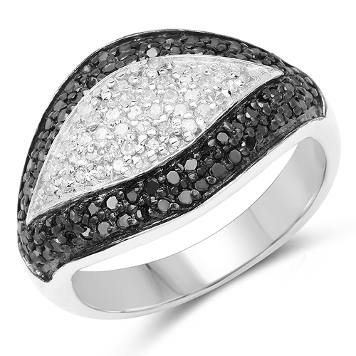 Diamond-0.51 Carat Genuine Black Diamond & White Diamond .925 Sterling Silver Ring