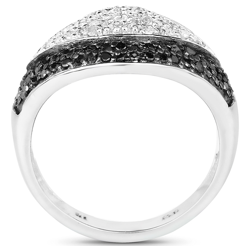 0.51 Carat Genuine Black Diamond & White Diamond .925 Sterling Silver Ring