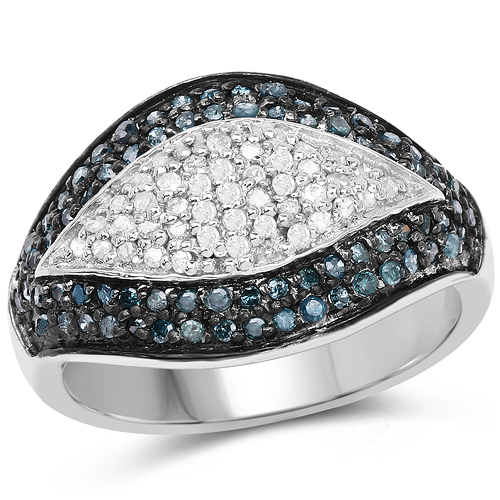 Diamond-0.50 Carat Genuine Blue Diamond and White Diamond .925 Sterling Silver Ring