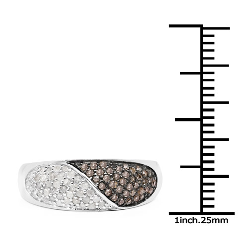 0.32 Carat Genuine Champagne Diamond and White Diamond .925 Sterling Silver Ring