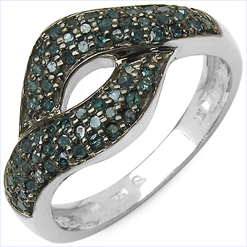 Diamond-0.34 Carat Genuine Blue Diamond .925 Sterling Silver Ring