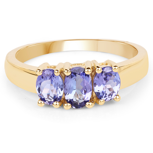 18K Yellow Gold Plated 1.10 Carat Genuine Tanzanite .925 Sterling Silver Ring