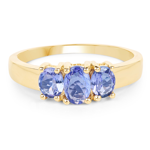 18K Yellow Gold Plated 1.10 Carat Genuine Tanzanite .925 Sterling Silver Ring