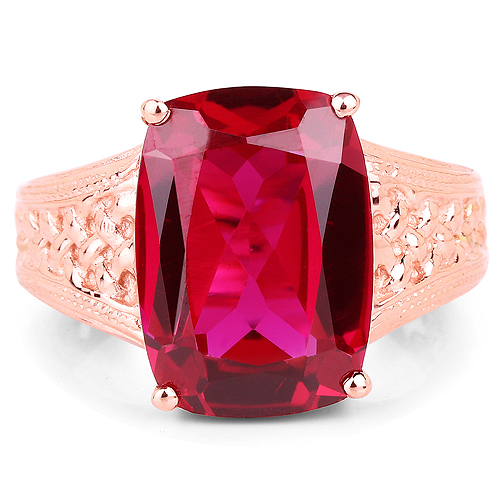 14K Rose Gold Plated 9.25 Carat Created Ruby Brass Ring