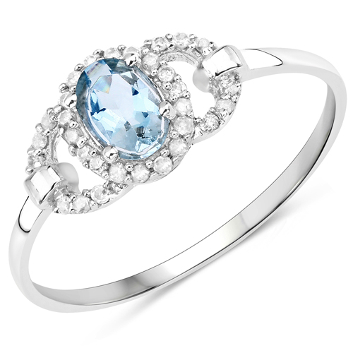 Rings-0.52 Carat Genuine Aquamarine and White Diamond 10K White Gold Ring