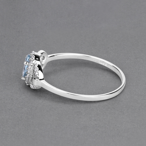 0.52 Carat Genuine Aquamarine and White Diamond 10K White Gold Ring