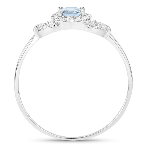 0.52 Carat Genuine Aquamarine and White Diamond 10K White Gold Ring