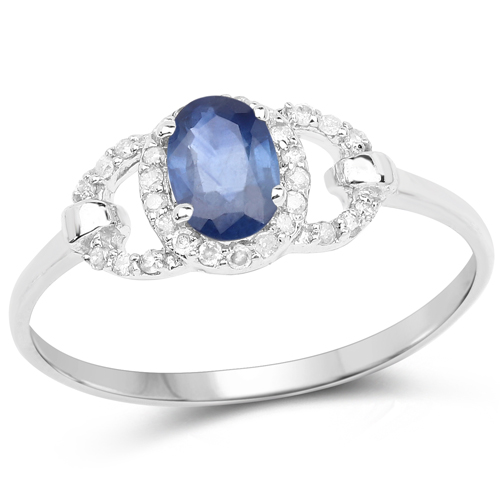 Sapphire-0.60 Carat Genuine Blue Sapphire and White Diamond 10K White Gold Ring