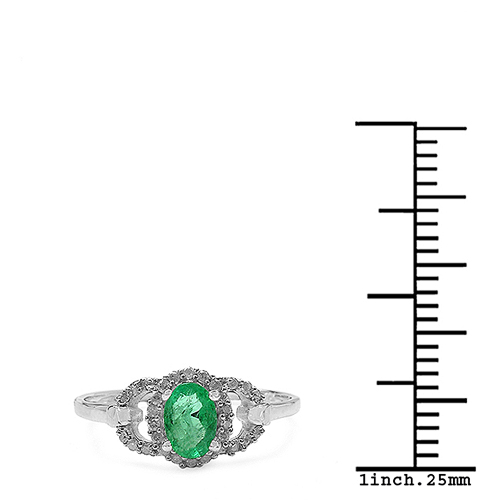0.60 Carat Emerald & White Diamond 10K White Gold Ring