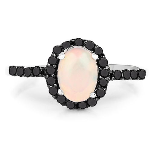 0.69 Carat Genuine Ethiopian Opal and Black Diamond .925 Sterling Silver Ring