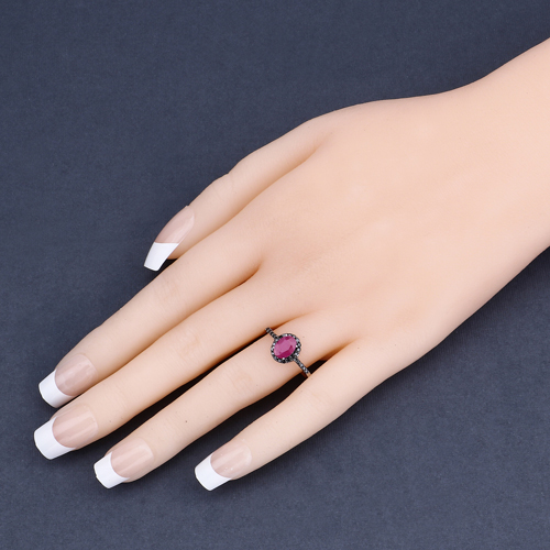 1.16 Carat Genuine Ruby and Black Diamond 10K White Gold Ring