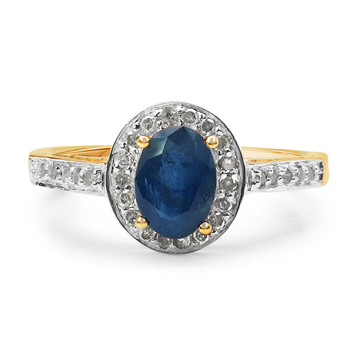 1.14 Carat Genuine Blue Sapphire & White Diamond 10K Yellow Gold Ring