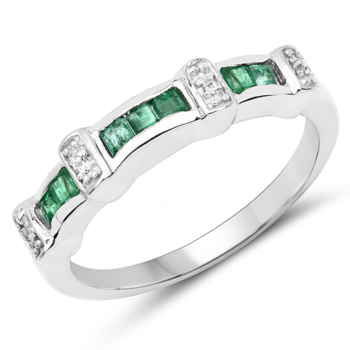 Emerald-0.37 Carat Genuine Emerald & White Topaz .925 Sterling Silver Ring