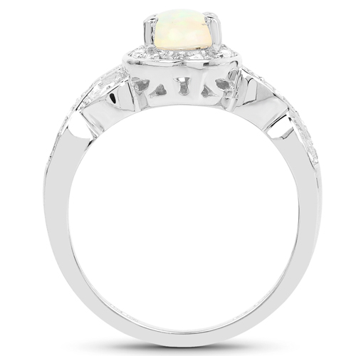 0.72 Carat Genuine Ethiopian Opal and White Topaz .925 Sterling Silver Ring