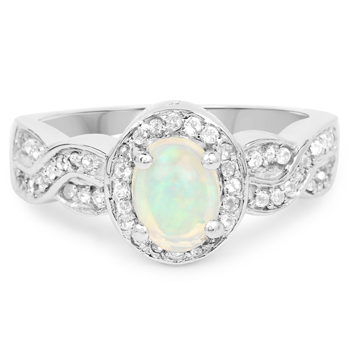 0.72 Carat Genuine Ethiopian Opal and White Topaz .925 Sterling Silver Ring