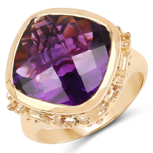 14K Yellow Gold Plated 8.40 Carat Genuine Amethyst .925 Sterling Silver Ring