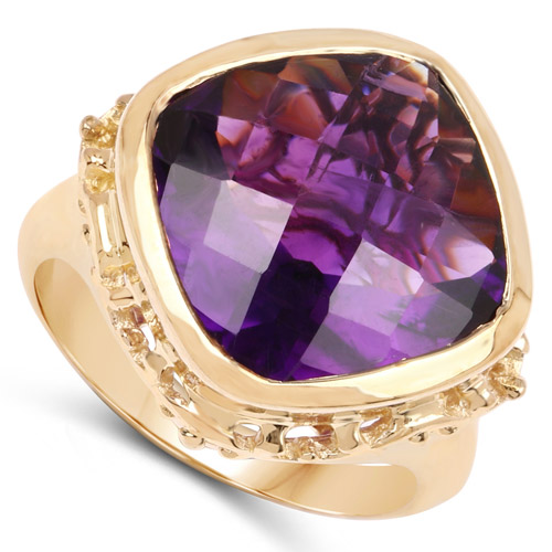 14K Yellow Gold Plated 8.40 Carat Genuine Amethyst .925 Sterling Silver Ring