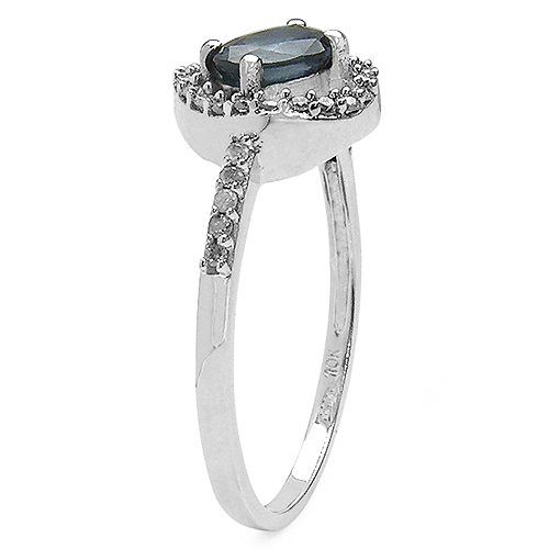 0.73 Carat Blue Sapphire & White Diamond 10K White Gold Ring