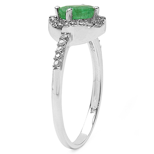 0.63 Carat Emerald & White Diamond 10K White Gold Ring