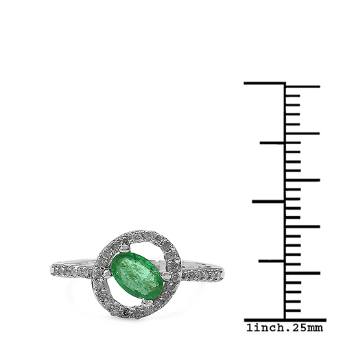 0.63 Carat Emerald & White Diamond 10K White Gold Ring