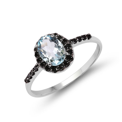 Rings-0.86 Carat Genuine Aquamarine and White Diamond 10K White Gold Ring