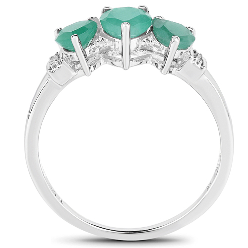0.97 Carat Genuine Emerald and White Diamond 10K White Gold Ring