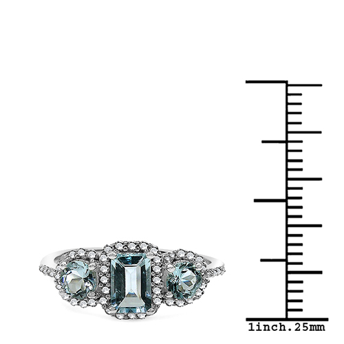 1.28 Carat Genuine Aquamarine & White Diamond 10K White Gold Ring