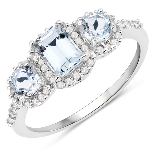 Rings-1.26 Carat Genuine Aquamarine and White Diamond 10K White Gold Ring